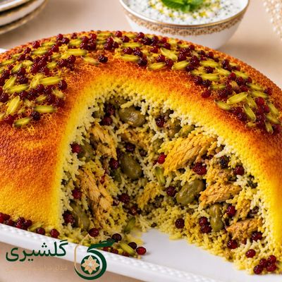 ته چین باقالا پلو با مرغ گلشیری