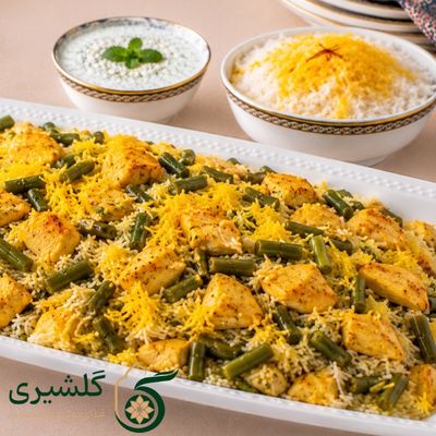 لوبیا پلو با گوشت مرغ گلشیری