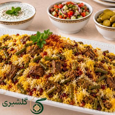 لوبیا پلو با گوشت گوسفندی گلشیری