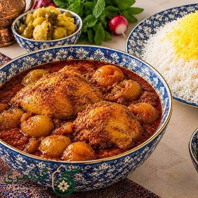 چلو خورشت آلو با مرغ گلشیری