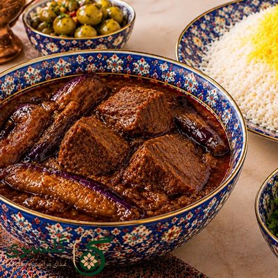 چلو خورشت بادمجان با گوشت گلشیری
