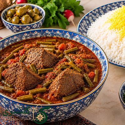 چلو خورشت لوبیا سبز گلشیری