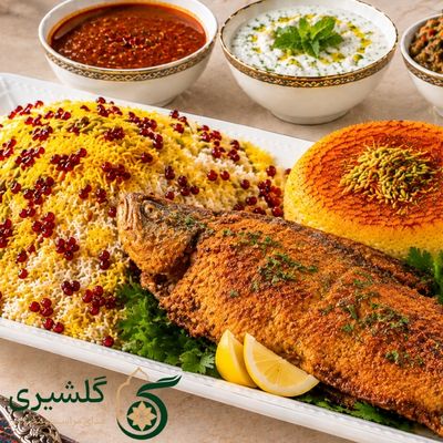 چلو زرشک با ماهی قزل آلا سوخاری